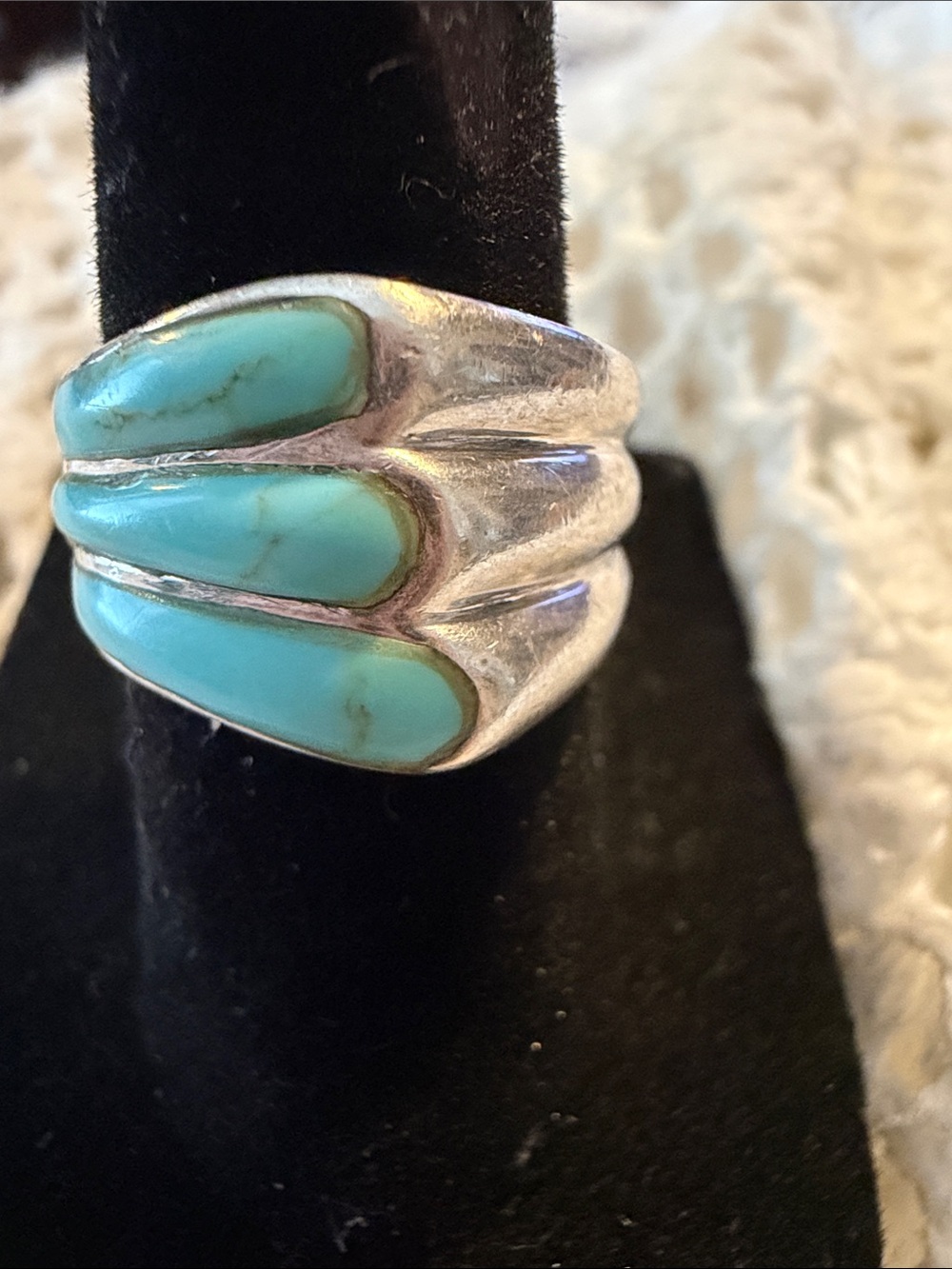 Triple Teardrop Turquoise Silver Band Ring - Blue